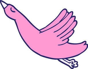 cartoon doodle flying duck in bright neon color