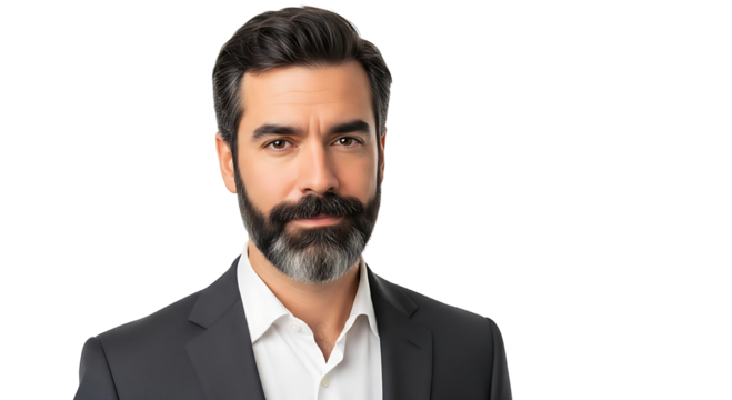 Professional Portrait of Businessman with Distinguished Beard and Suit on Black Background