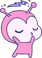 freehand drawn cartoon of a cute kawaii alien in bright neon color