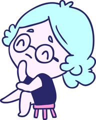 Obraz premium cartoon illustration of a cute kawaii lady thinking in bright neon color