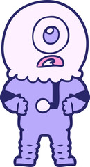 cartoon cyclops alien spaceman in bright neon color