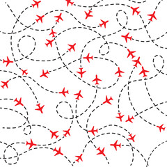 Airplane dotted route line set. Airplane dashed line path flat style design isolated on white background. plane icon follow from start pin point to finish by dashed line. Airplane route trace flight