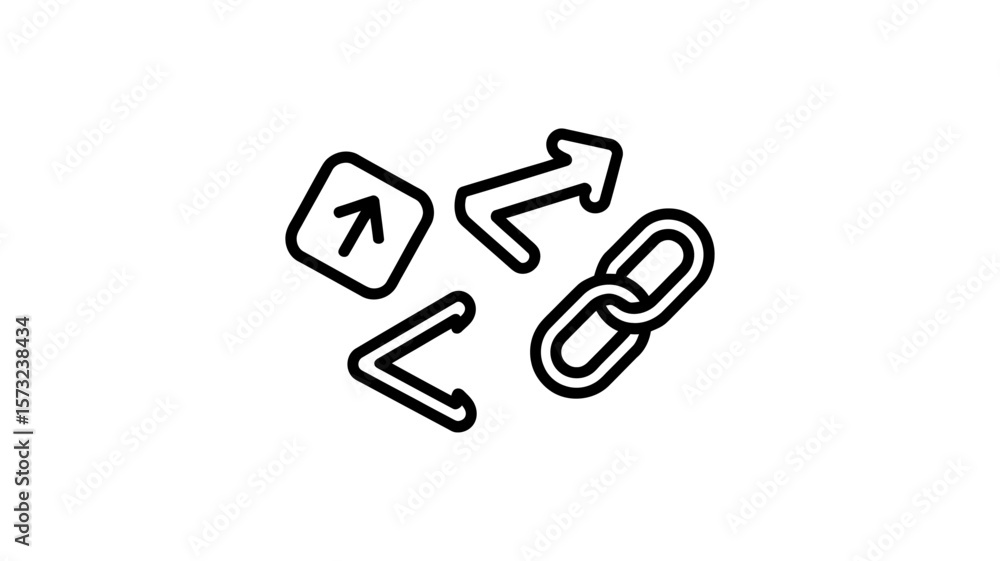 Poster collection of abstract line art icons representing direction connection and progress