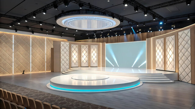 Modern Stage Design Elegant Event Space with Circular Platform and LED Lighting for Award Shows, Concerts, and Corporate Presentations