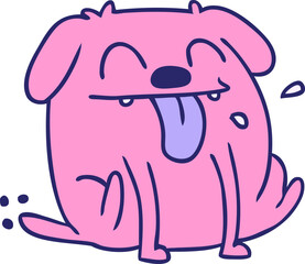 freehand drawn cartoon of cute kawaii dog in bright neon color