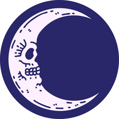 iconic tattoo style image of a skull moon in bright neon color