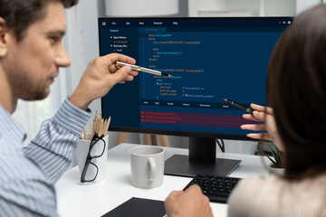Software development programming on computer screen for brisk application and program coding