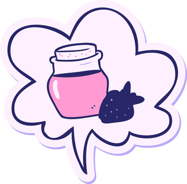Naklejki cartoon jar of strawberry jam with speech bubble sticker in bright neon color