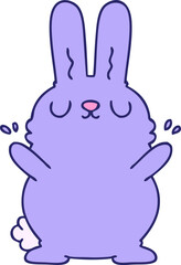 hand drawn quirky cartoon rabbit in bright neon color