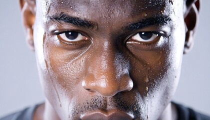 Closeup portrait of sweating man