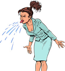 Pop Art Retro Woman sticking out her tongue. Problems at work and in the team. Dismissal from the profession.