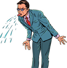 Pop Art Retro A man sticks out his tongue. Problems at work and in a team. Dismissal from a profession.