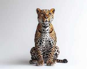 Naklejka premium Leopard, seated, against plain backdrop