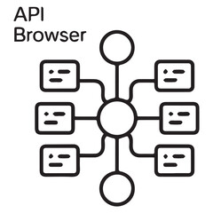API Browser Interface with Network Nodes – Vector Illustration