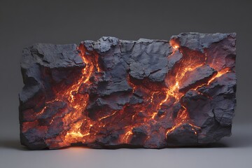 Dramatic and intense volcanic rock formation with glowing lava veins inside the stone