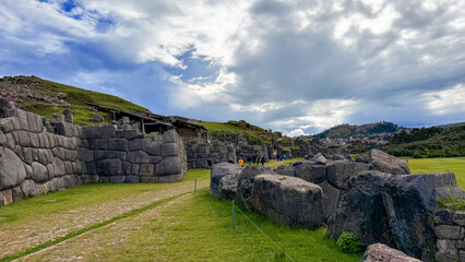 Massive Stone Walls of Sacsayhuamán Fortress with View of Cusco City