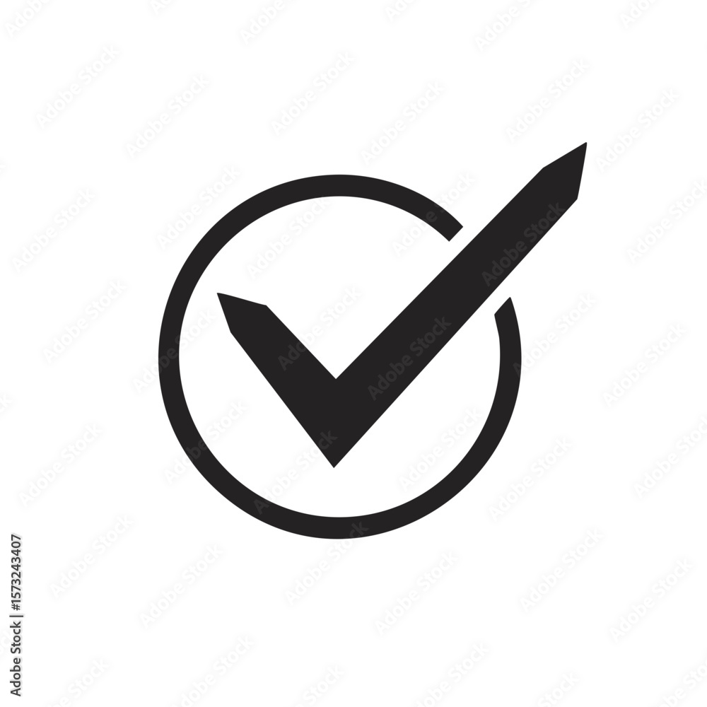 Poster check mark inside circle - verification symbol, confirmation, simple black icon for web and mobile a