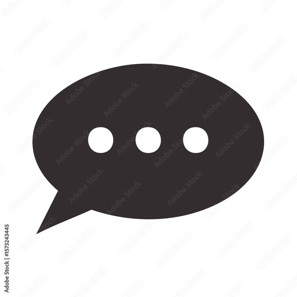 Poster dark gray speech bubble with three white dots inside, indicating text is loading or the person is th