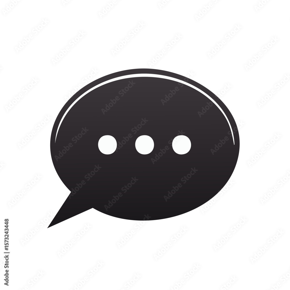 Poster dark speech bubble with three white dots representing ellipsis communication icon