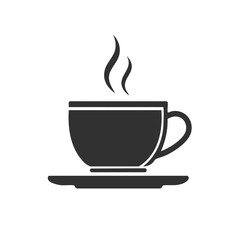 Obraz premium Steaming Coffee Cup on Saucer Black and White Icon Design