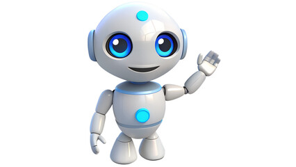Cute friendly robot waving hello with transparent background