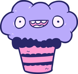 funny cartoon cupcake in bright neon color