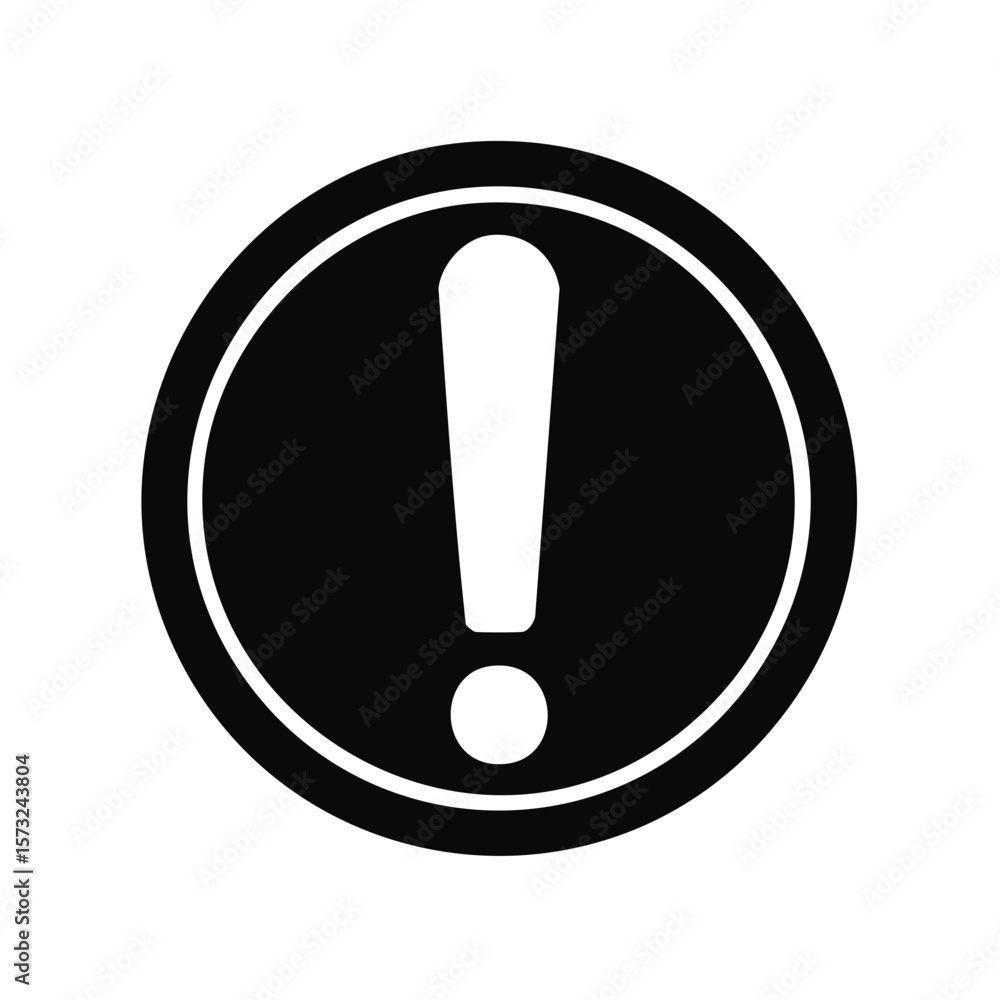 Poster black and white warning sign: exclamation point encased in a circle for immediate attention
