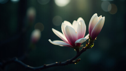 Fototapeta premium Delicate Magnolia Blossom in Soft Sunlight