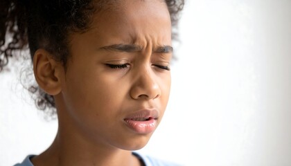 Close-up of a girl's worried face