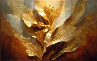 Golden bloom unfolds, its metallic petals catching light in a symphony of brown and gold tones
