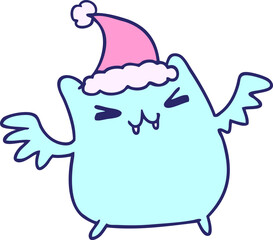 hand drawn christmas cartoon of kawaii bat in bright neon color