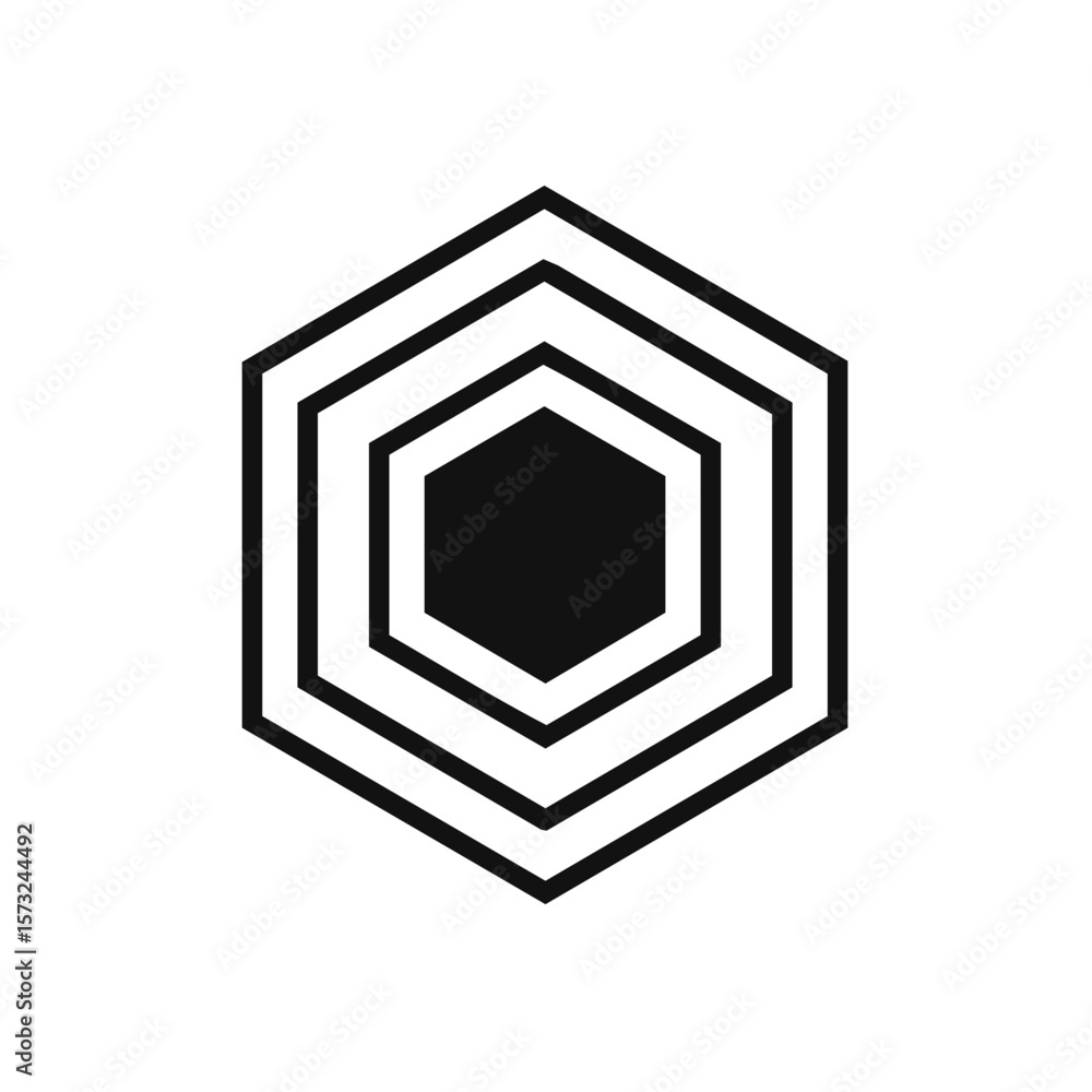 Aufkleber black hexagon concentric shape graphic icon on white background. simple minimalist geometric vector 