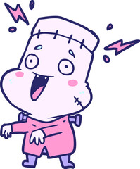 cartoon undead monster creation man in bright neon color