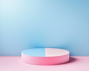Pastel-colored, circular podium on a two-toned background