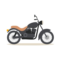 Fototapeta premium Stylized gray motorcycle with tan seat rides along a dusty road in a modern flat vector illustration, capturing freedom and adventure