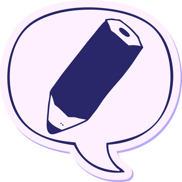 Naklejki cartoon pencil with speech bubble sticker in bright neon color