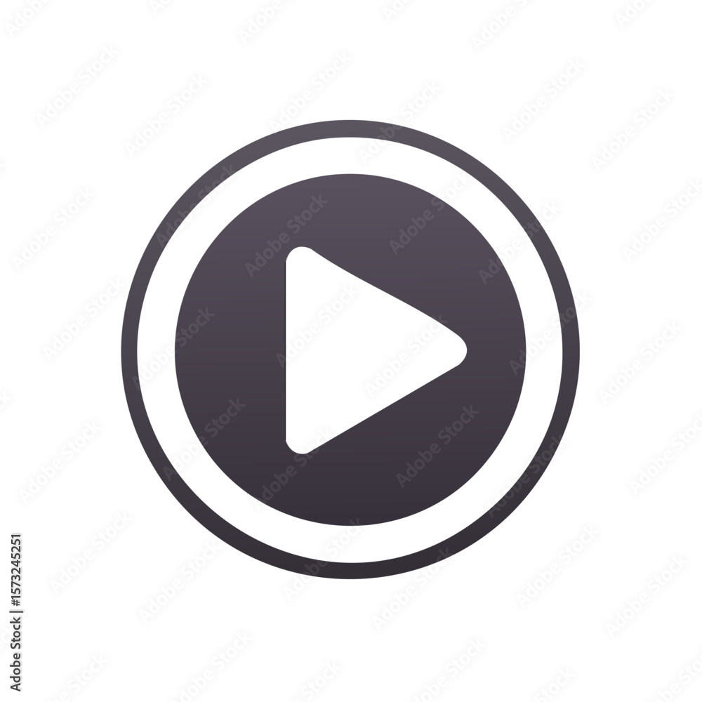 Poster simple play button icon with circle border, video player ui element in minimal style