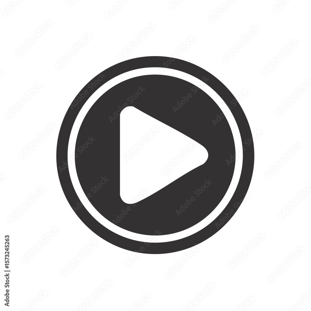Poster play icon button with triangle shape in black and white simple symbol