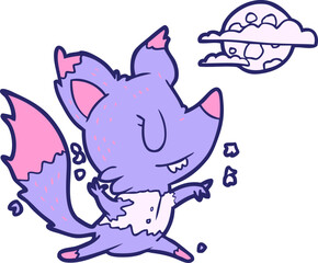 Fototapeta premium cartoon halloween werewolf changing in moonlight in bright neon color