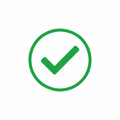 Green check mark inside a circle symbol for approval and success