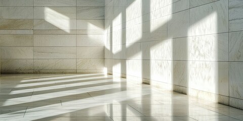 Fototapeta premium White stone architecture with radiant sunlight casting textured shadows