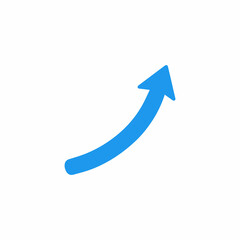 A simple blue arrow curves upwards on a clean white background