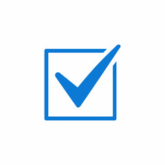Blue check mark inside a square outline icon for approval and completion