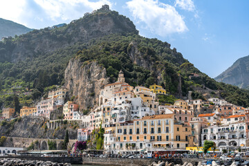 West side of Positano from the sea, Amalfi Coast, Italy