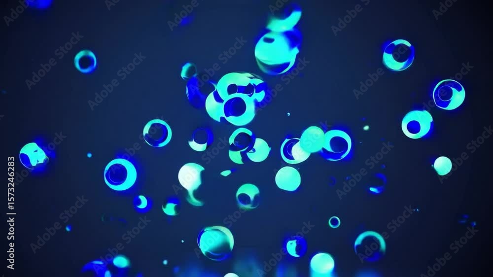 Poster abstract blue and green circles with soft glow on dark background for creative visual concepts and d