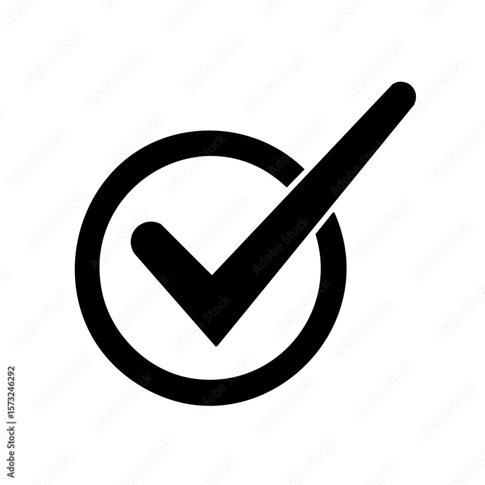 Poster check mark symbol in circle silhouette for approval and validation