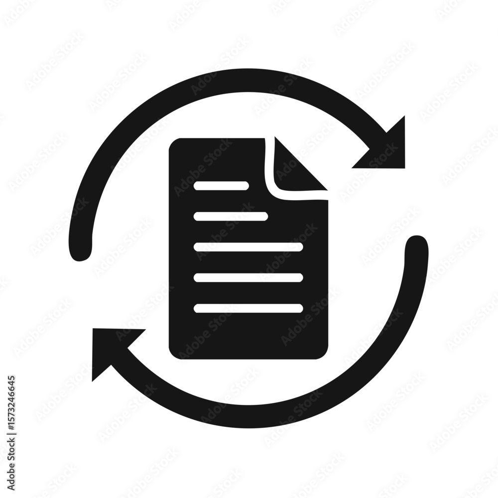 Poster document update symbol with arrows for workflow management and version control