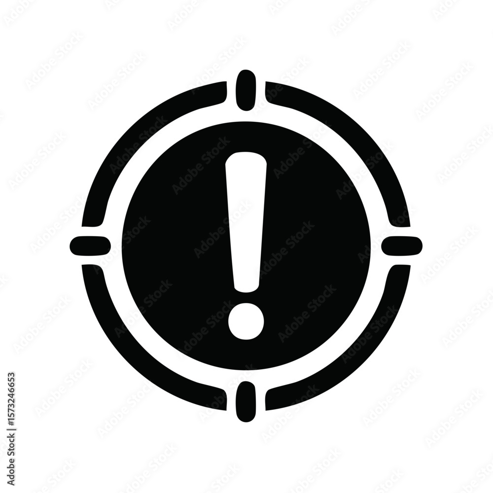 Poster high attention exclamation mark icon displayed within a circular target for warning message