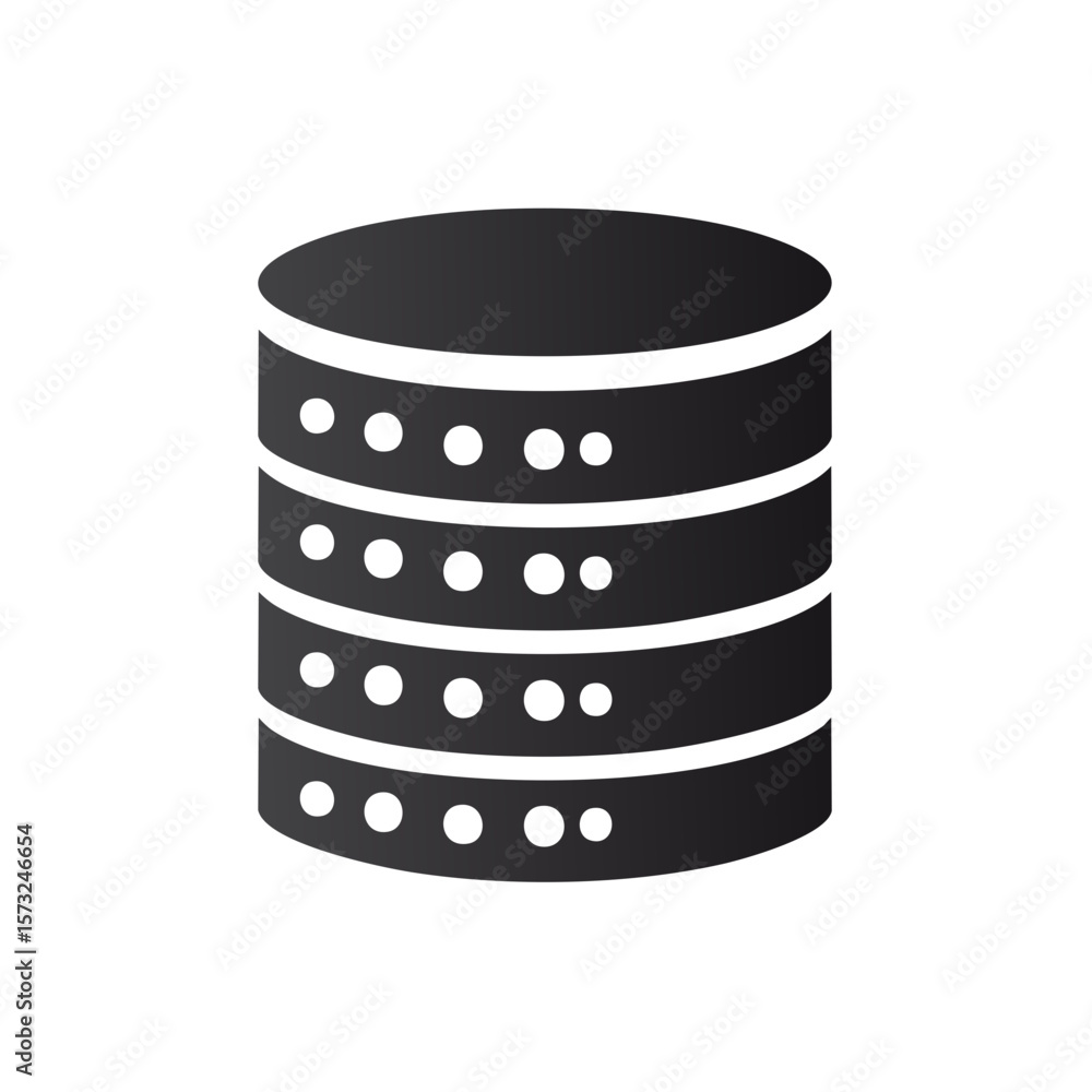 Fototapete Monochrome Database Icon Displaying Data Storage and Server Concept, Featuring Multiple Disks and Simple Flat Design