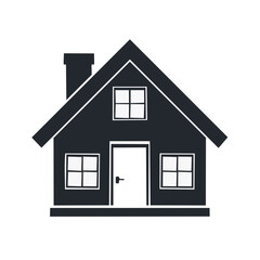 Simple Dark House Icon with Windows and Chimney Illustration Design Concept isolated on white background